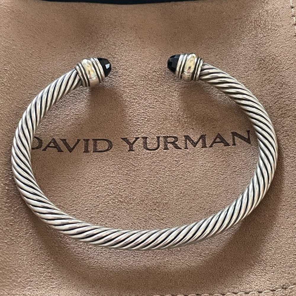 David Yurman Classic Cable 5mm Bracelet Sterling Silver with 14K Gold and Onyx